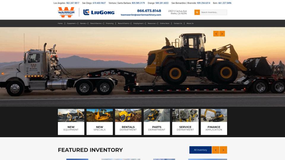 Heavy machinery dealer, website showcase