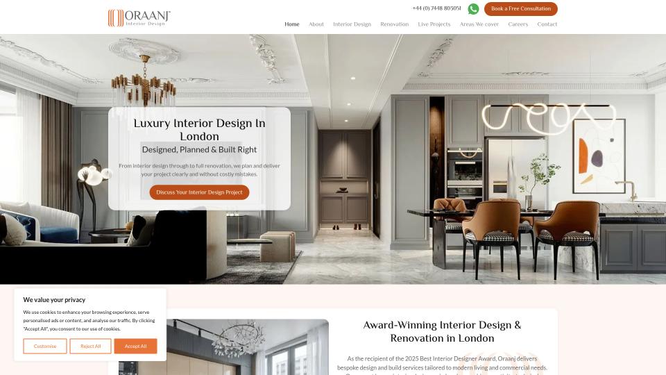 High-end interior design studio, London, website showcase
