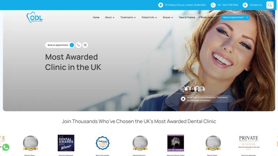 ODL Dental Clinic London website designed by Opulent Grow, shown on desktop and mobile